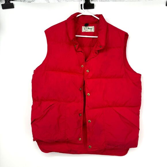 LL Bean Goose Down Quilted Puffer Vest Mens Large Snap Button Red Vintage 80s - Picture 1 of 13